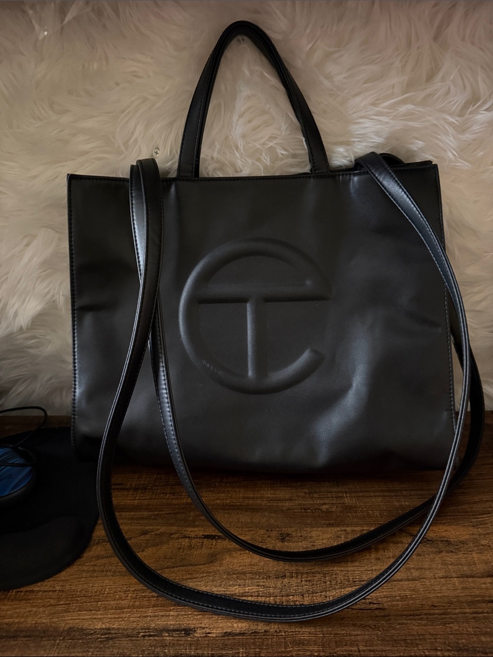 Telfar Black Logo-Embossed Shopping Tote